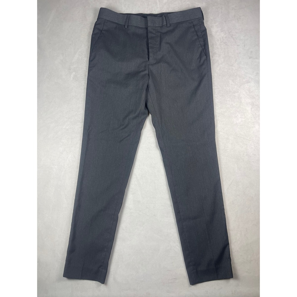 boohooMAN Mens Slim Fit Dress Pants Charcoal Grey Flat Front Trousers 32R‎